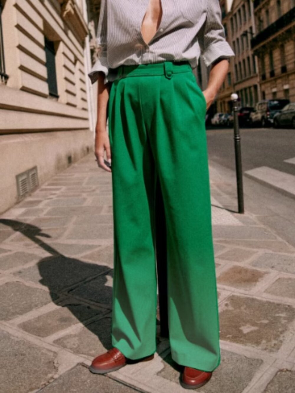 Sezane Loulou trousers hemmed green NWOT